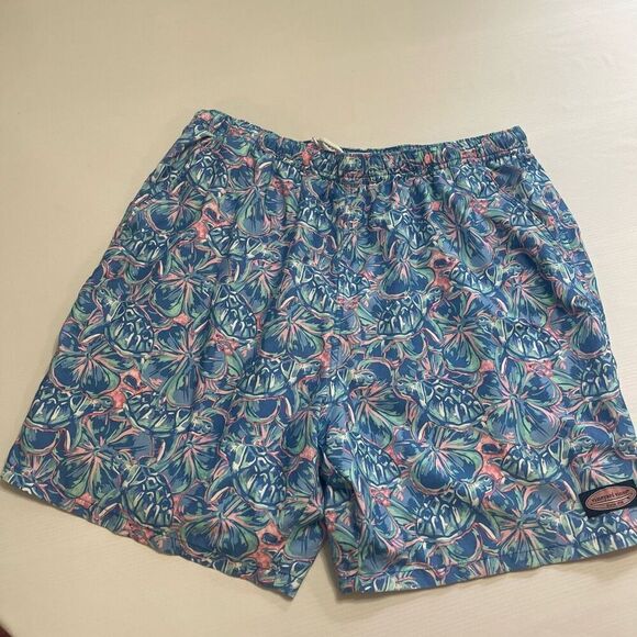 Vineyard Vines Blue Floral Turtle Swim Trunks Board Shorts Size XL - Picture 1 of 8